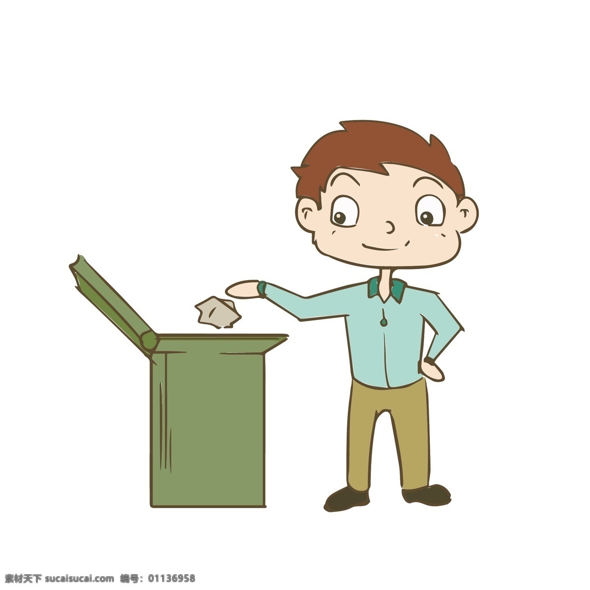 简约 扁平 可爱 卡通 温馨 提示 人物 矢量 元素 请勿 乱扔 垃圾 垃圾桶
