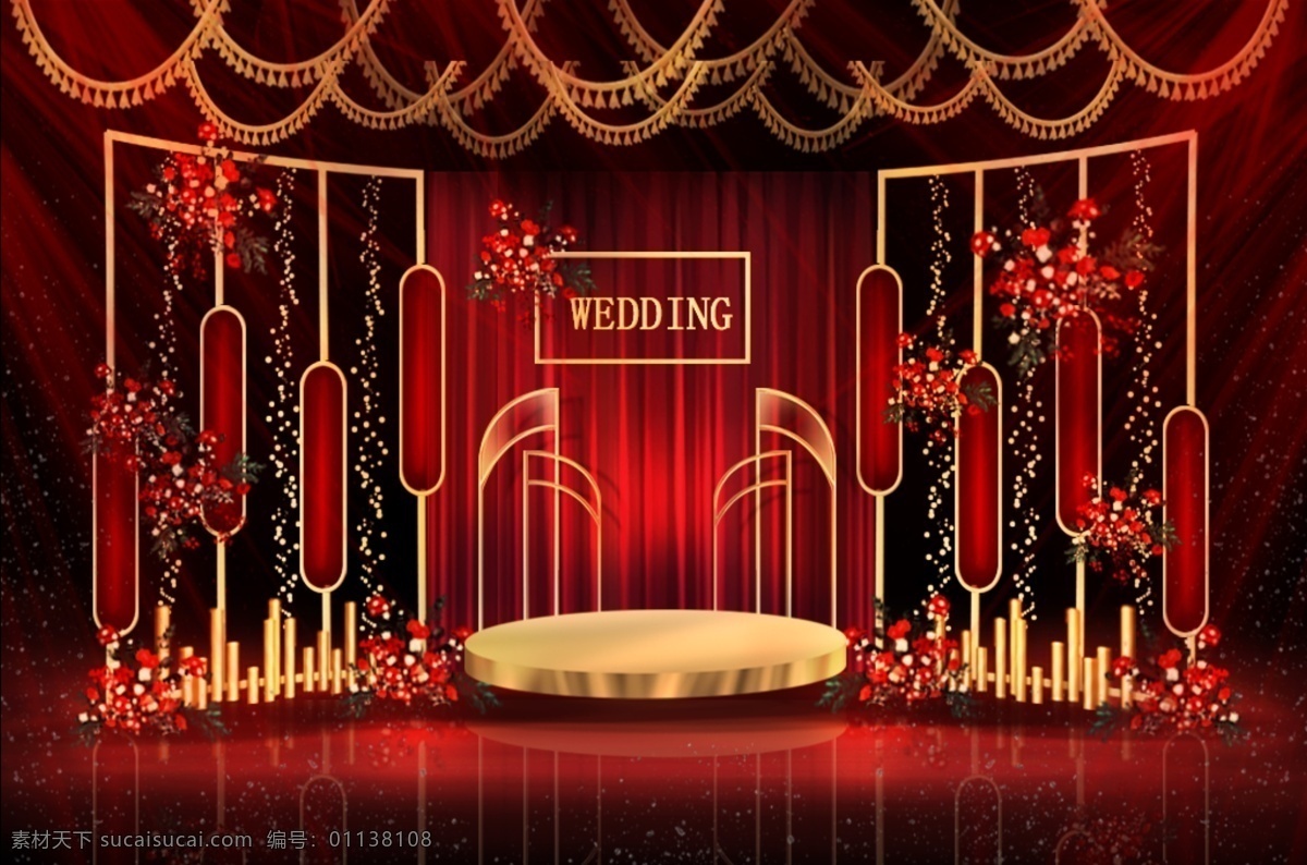 红 金 大气 创意 造型 舞台 婚礼 红金婚礼 大气红金婚礼 创意红金舞台 迎宾 仪式 区 红金唯美婚礼