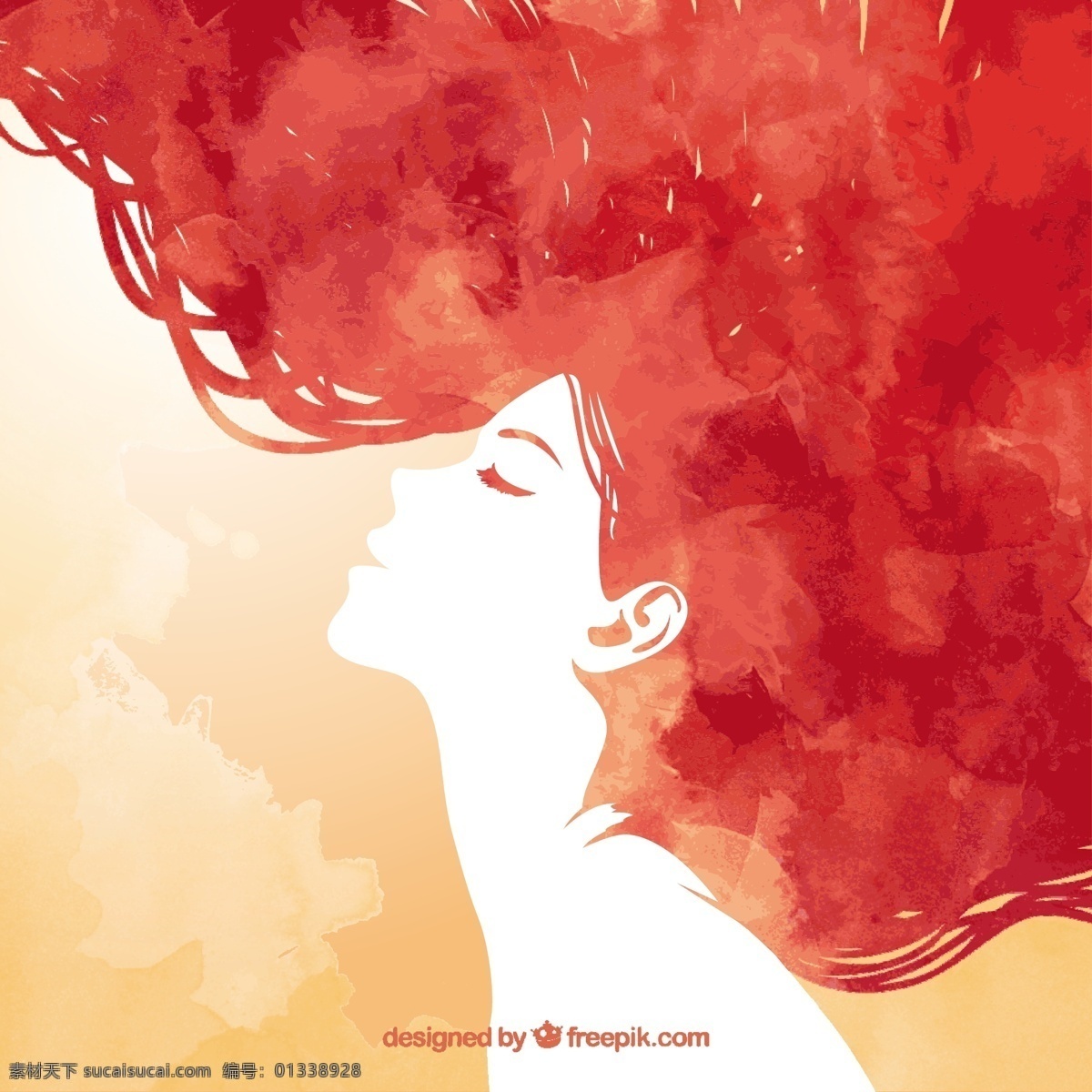 手绘 红头 发 女人 水彩 头发 剪影 女性 红发