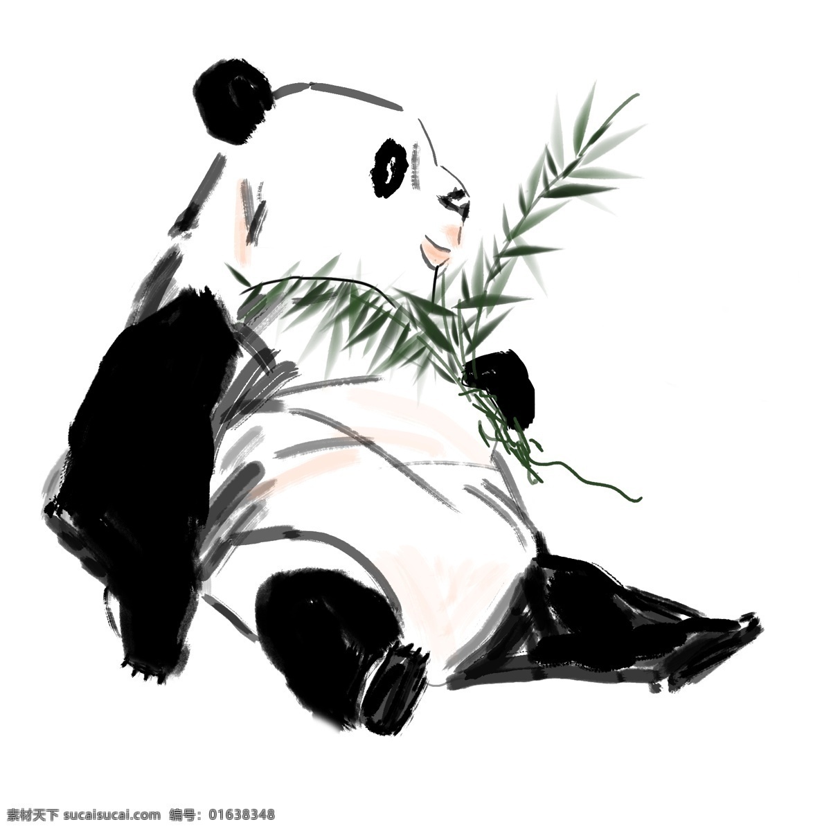 手绘水墨熊猫 熊猫 水墨动物 竹子 可爱 商用 国宝
