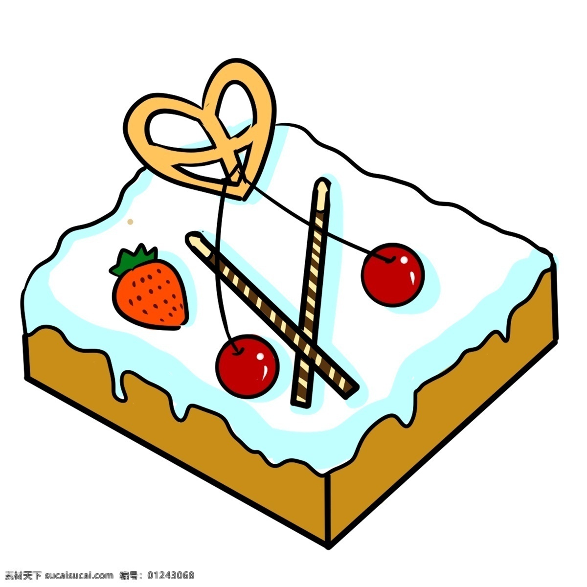 彩色 手绘 蛋糕 食物 元素 美食 吃的 纹理 水果 美味 生日 快乐 庆祝 樱桃 草莓 奶油