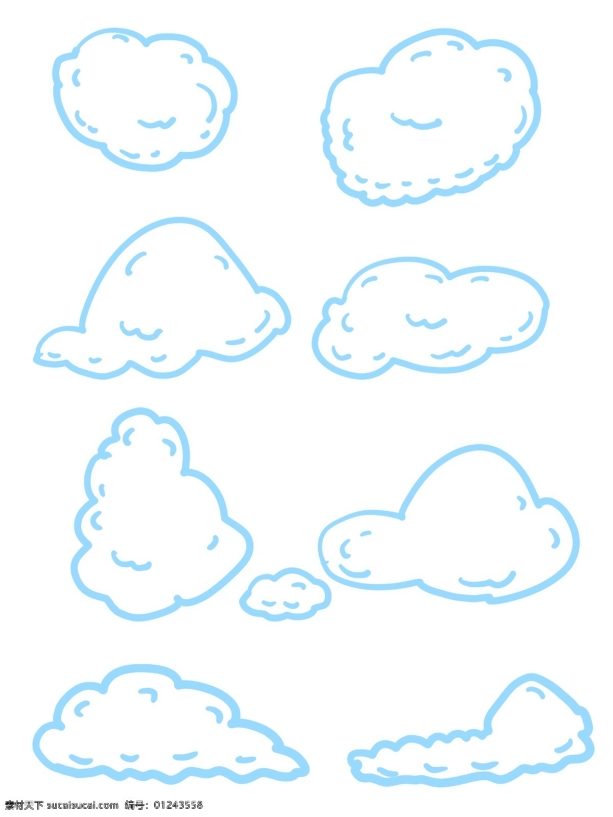 简约 线条 手绘 云朵 白云 边框 商用 元素 对话框 蓝色