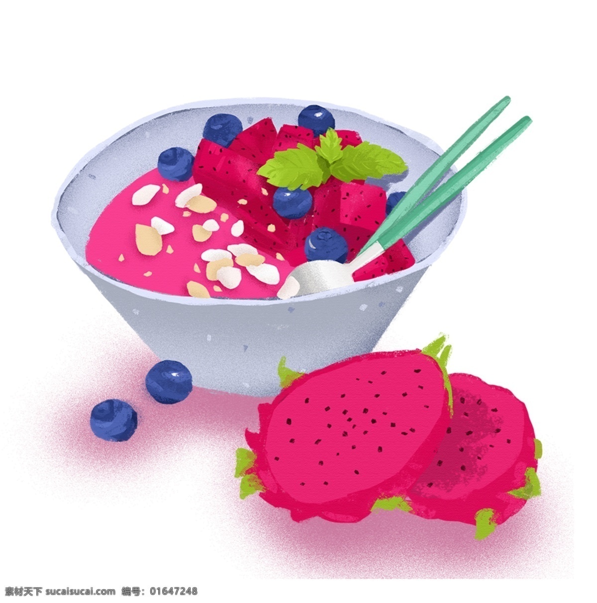 火龙果 甜品 卡通 插画 手绘 精美 海报插画 广告插画 小清新 简约风 装饰图案