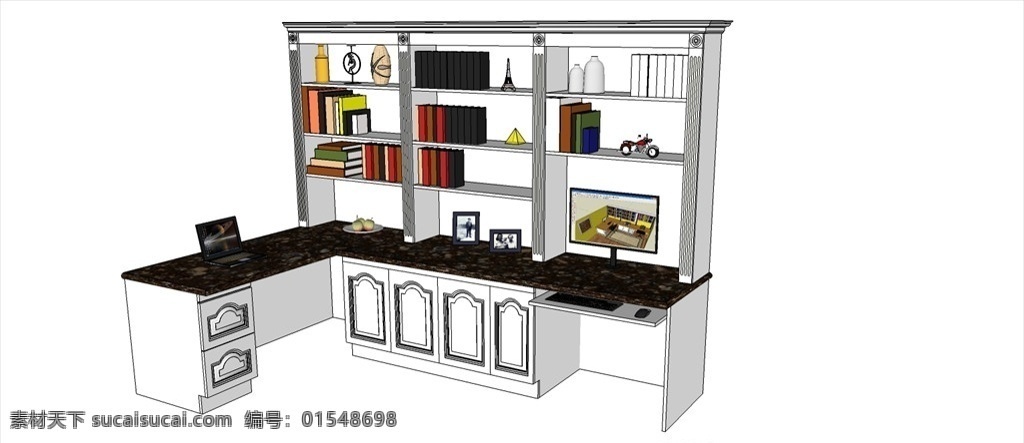 书架书桌 房间一角 组合模型 室内设计 模型 草图大师模型 su模型 3d设计 室内模型 skp