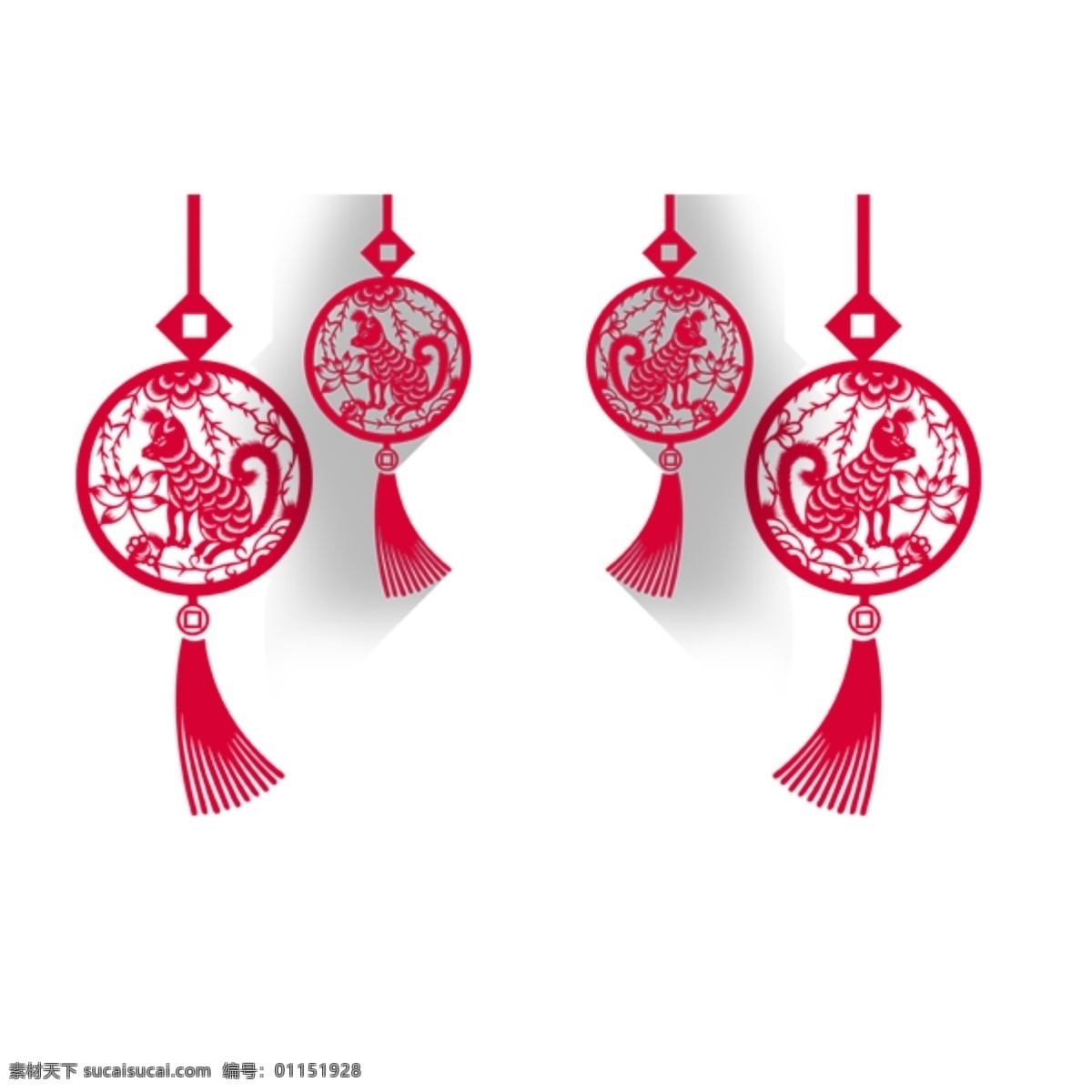 红色中国结 猴子剪纸 红色猴子插画 漂亮的剪纸 艺术插画 家居装饰 四个中国结