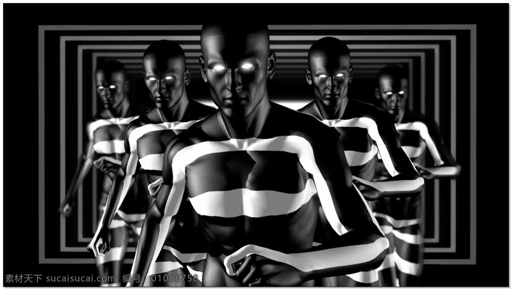 黑白 背景 机器人 跑步 视频 黑白色 科幻 视频素材 动态视频素材