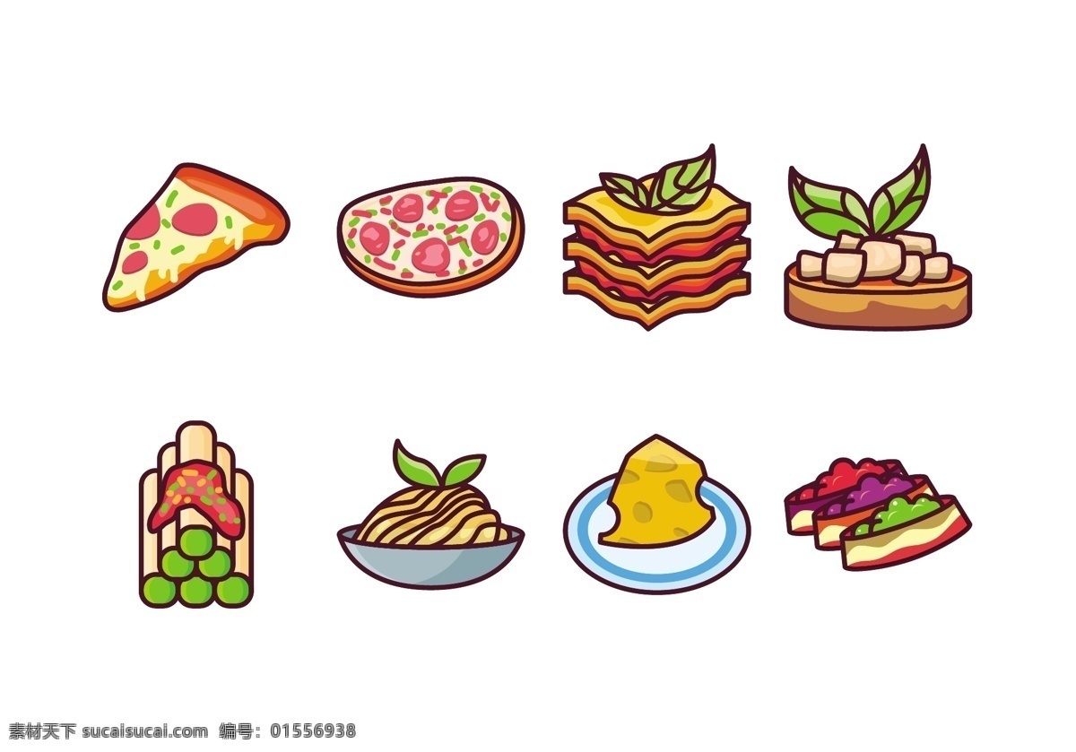 意大利 菜 美食 图标 食物图标 扁平化食物 食物 美食插画 矢量素材 美食图标 披萨 三文治 面条
