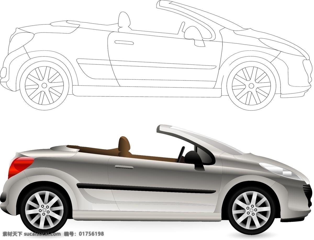 敞篷 单门 轿车 矢量图 交通工具 汽车线稿 手绘汽车 敞篷轿车 单门汽车 其他矢量图