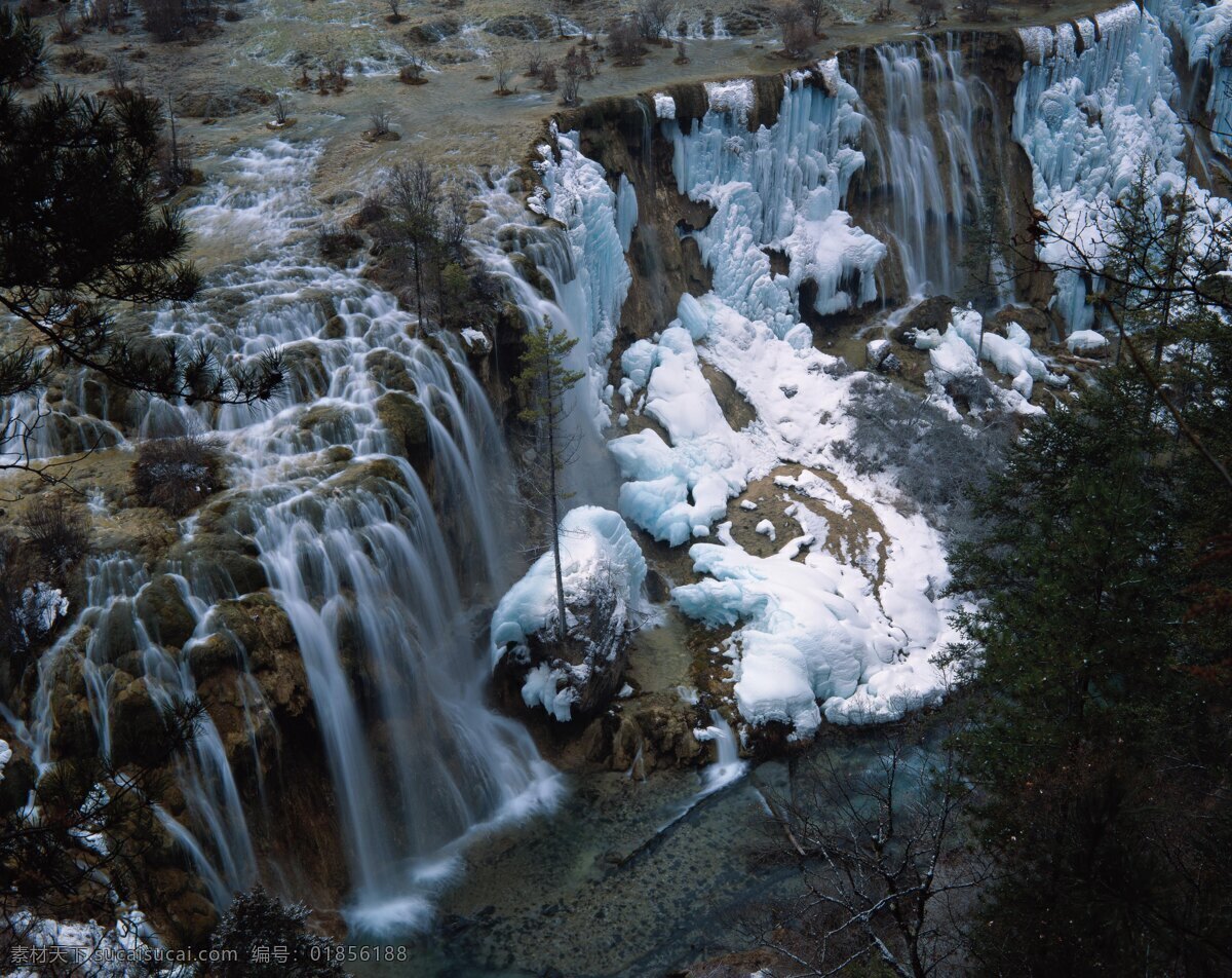 自然美景 瀑布 雪景 自然景观 自然风景 摄影图库 300