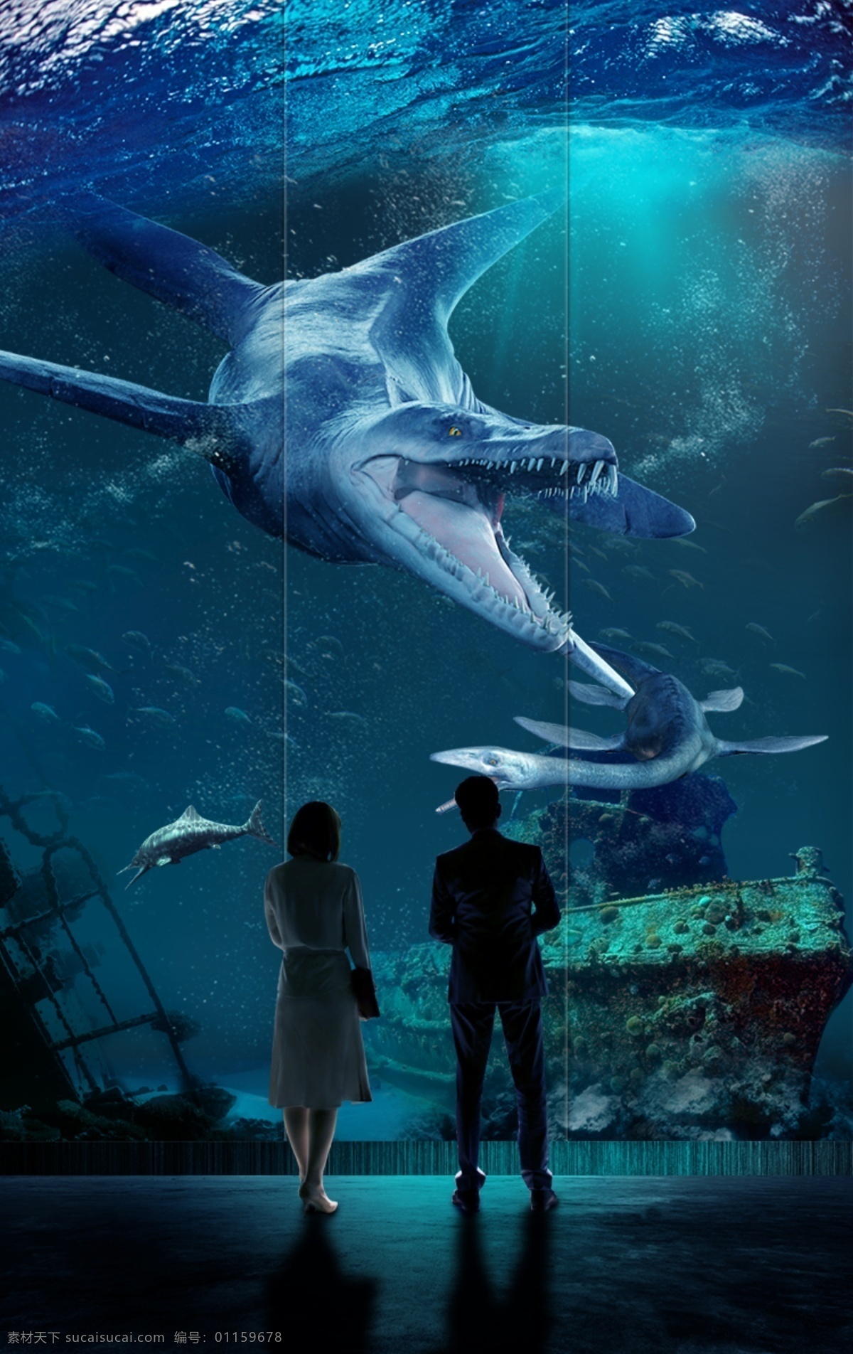 侏罗纪 世界 海报 侏罗纪世界 海底世界 沧龙 蓝色海底 黑色
