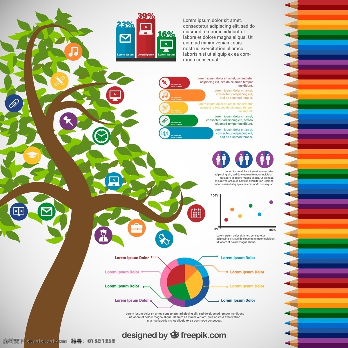 绿树 教育 信息 图 卡通绿树 教育信息图 彩色铅笔 树 信息图 铅笔 数据分析 图标 矢量图 平面素材