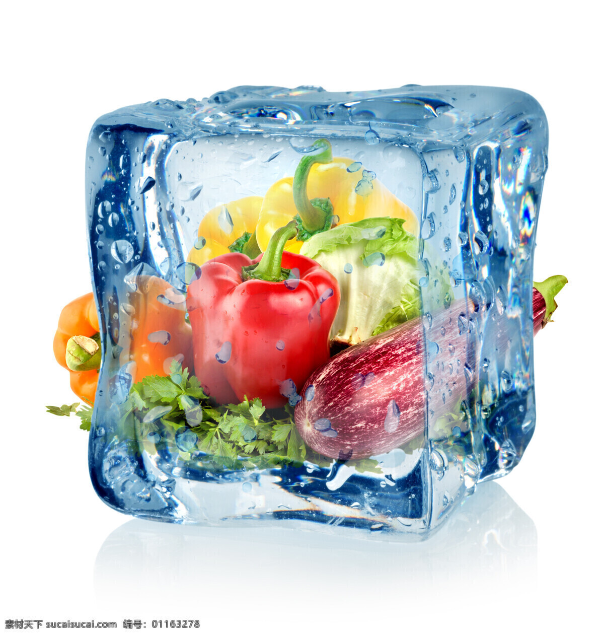 蔬菜冷藏保鲜 辣椒 南瓜 冰块 冰冻的蔬菜 新鲜蔬菜 冰冻冷藏 冷藏保鲜 中华美食 餐饮美食 白色