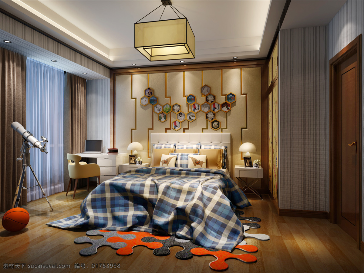 现代 美式 卧室 装修 效果图 室内 模版 室内设计 环境设计 空间设计 简约 家装实景图 家居生活 室内效果图 美式风格 床铺 床头柜