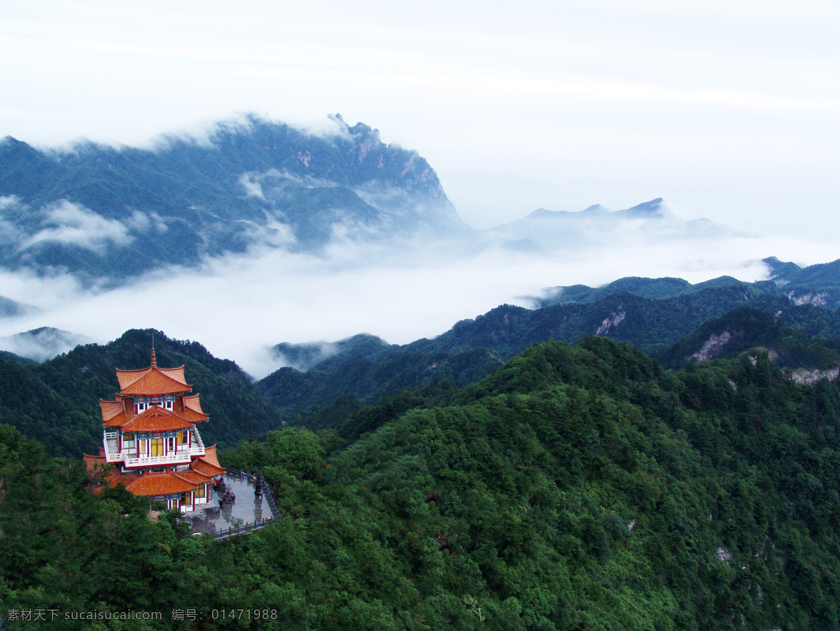 洛阳白云山 云雾 云海 森林 楼阁 风景 景区 亭台 高山楼阁 旅游摄影 国内旅游 摄影图库