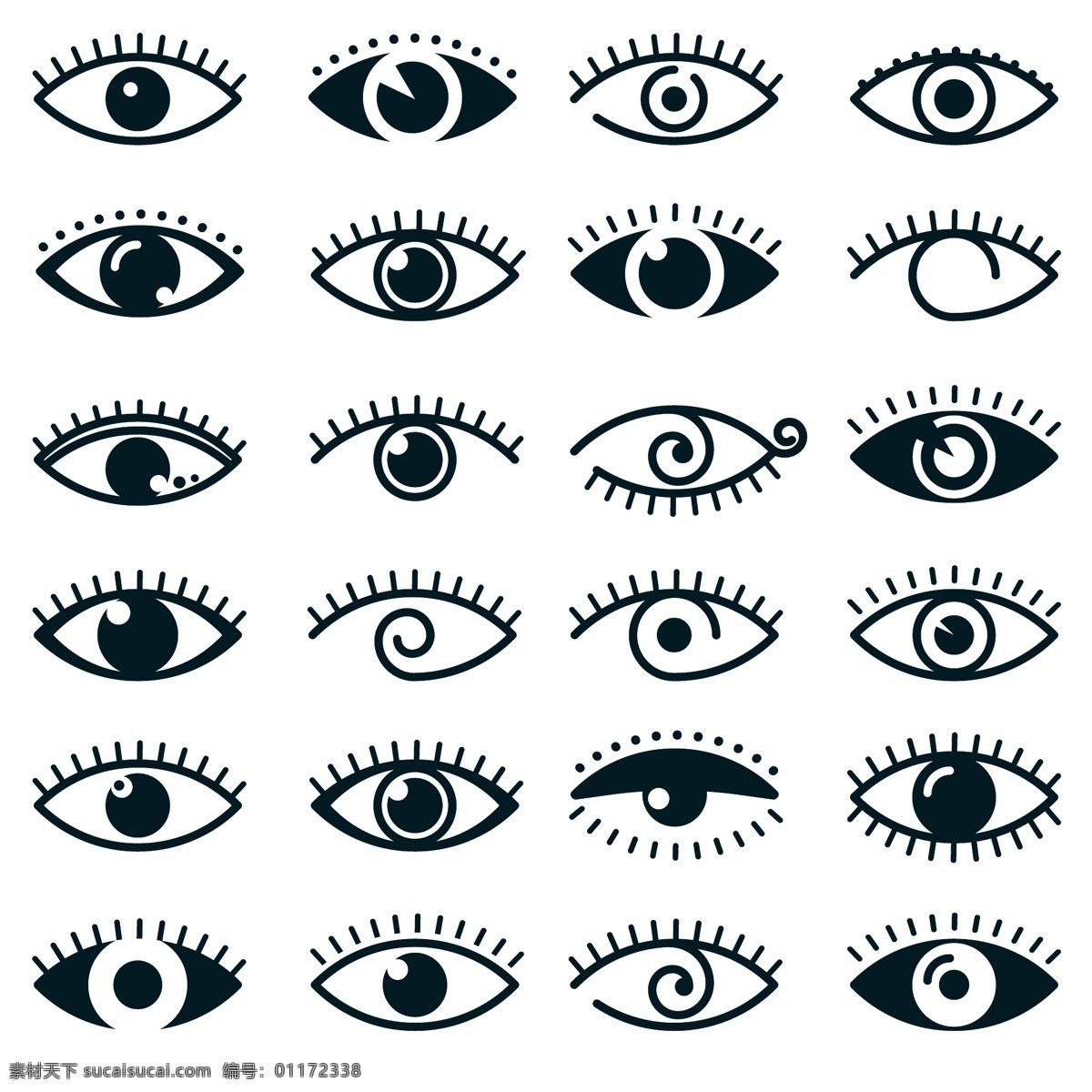 不同 眼睛 图标 收藏 图标集 包装 轮廓 集合 图标包 不同的 概述 白色
