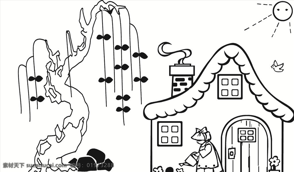 手工报 手抄报 黑板报 简笔画 矢量素材图片 房子 卡通 柳树 矢量图 欧式 小女孩 黑板报手抄报 画册设计