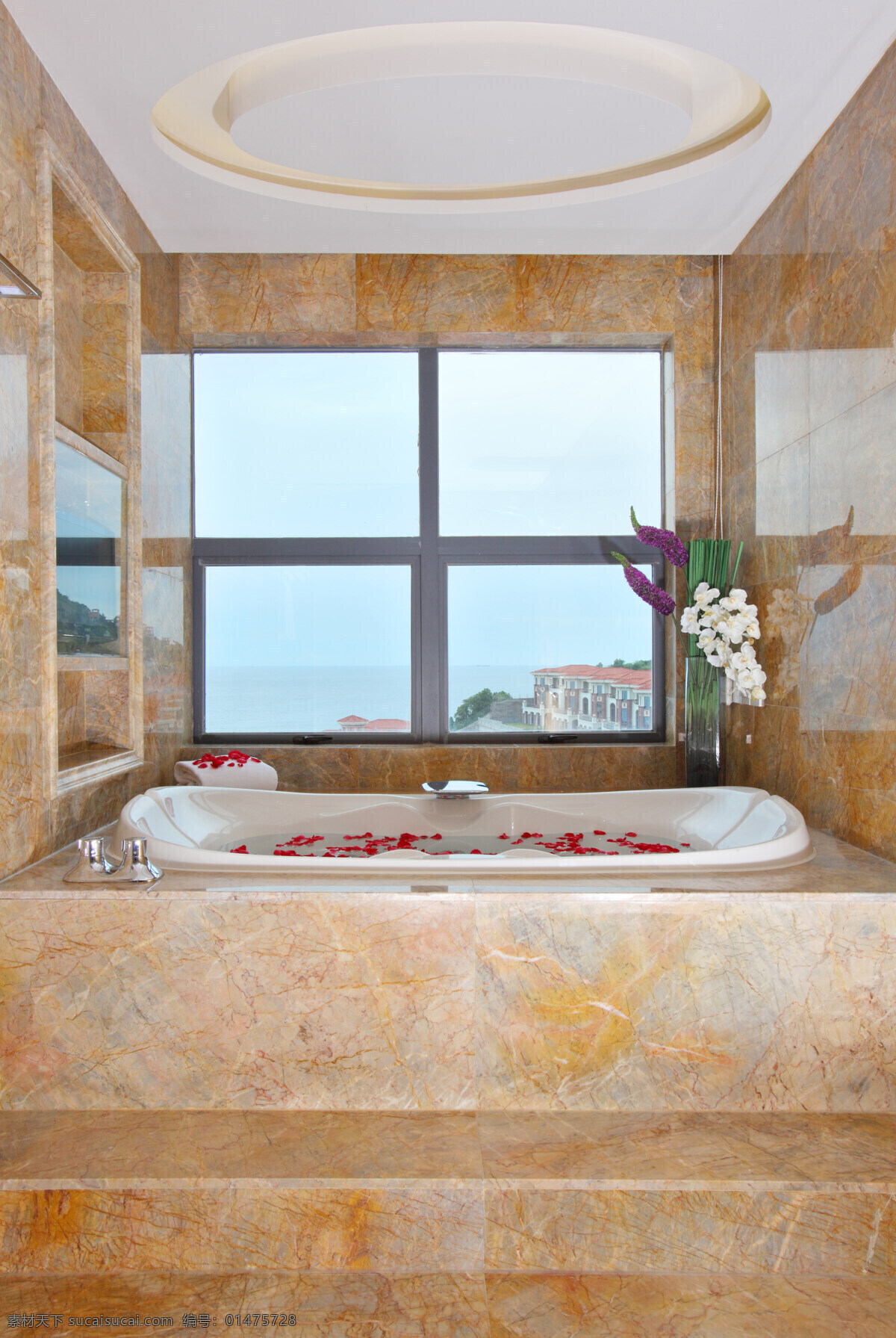浴室 海景 花瓣 高端 大气 建筑园林 室内摄影