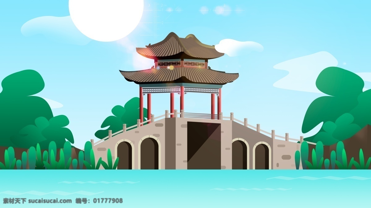 复古 建筑 古风 古代 小桥 亭子 复古建筑 古风建筑 古代小桥 小河边的亭子