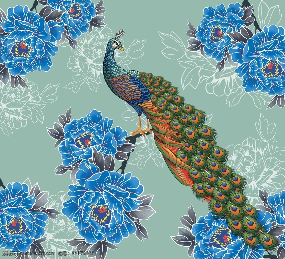 孔雀 花朵 花纹 壁纸 背景 素材图片