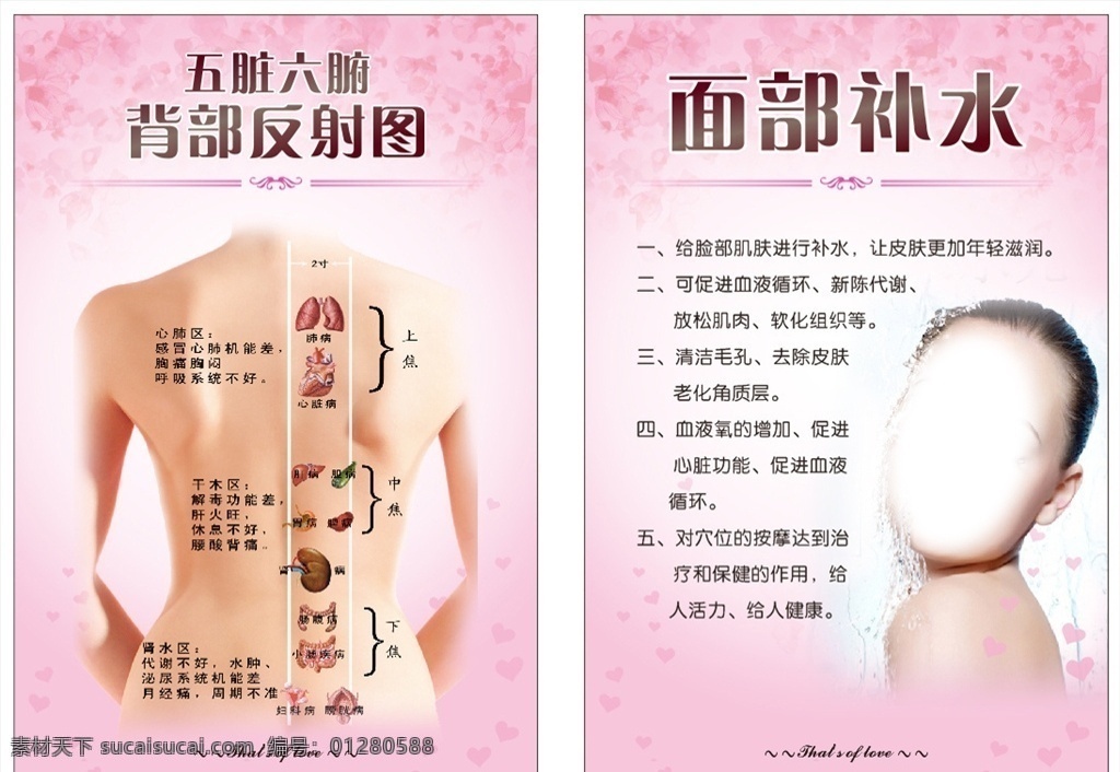 背部反射图 面部补水图 美容院 展板 挂画 背部反射 面部补水 展板模板