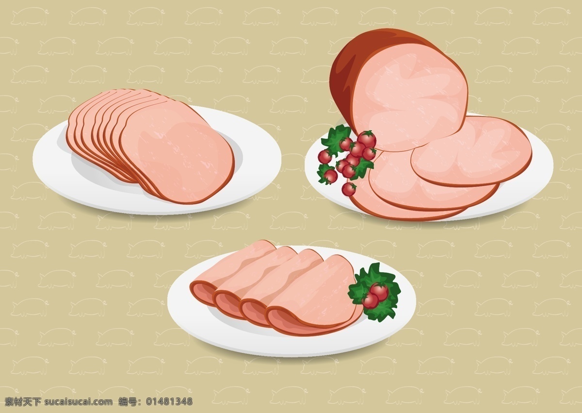 食品 设计图 彩色 碟子 肉类 食物 矢量图 其他矢量图