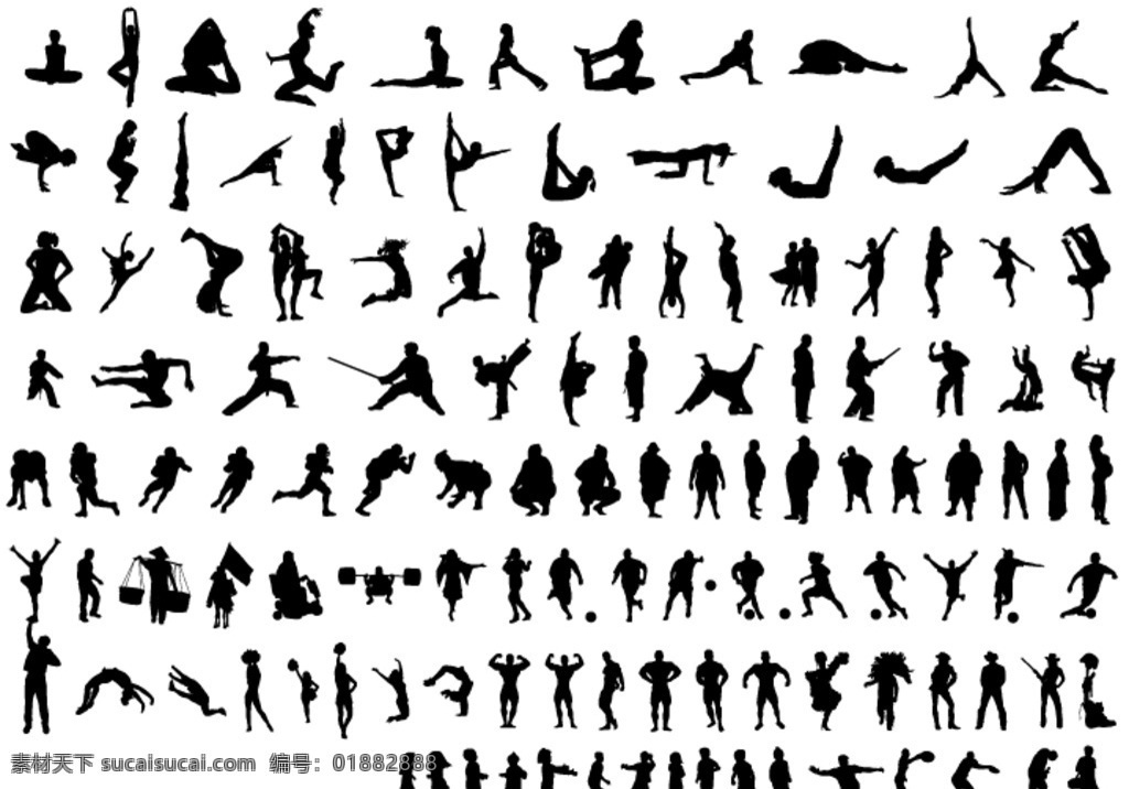 运动人物剪影 人物剪影 运动 击剑 武术 体操 足球 矢量图 矢量素材共享 卡通设计