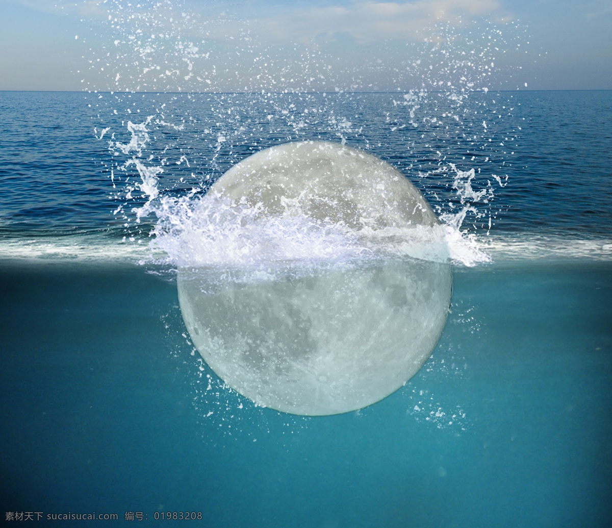 月亮 掉 进 大海 创意 合成 水中的月亮 镜花水月 月亮掉进大海 创意合成素材 云 水浪 海边 海天一线 海 浪花 波光粼粼 水面 水滴 水泡 水 月光 抽象 天空 大海图片 大海合成 蓝天 科技背景