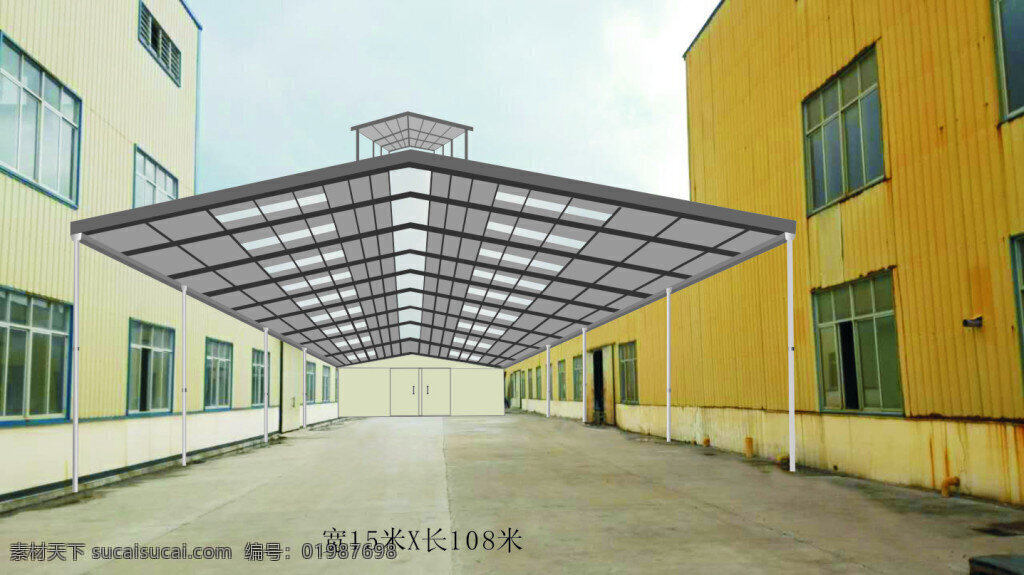过道雨棚 雨棚 效果图 灰色