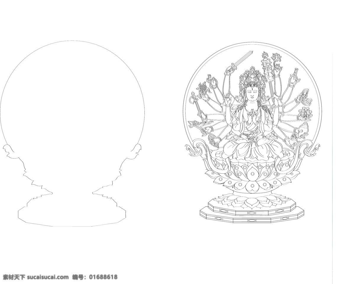 准提菩萨 菩萨 神话人物 传统 白描 国画 艺术 文化 文化艺术 绘画书法
