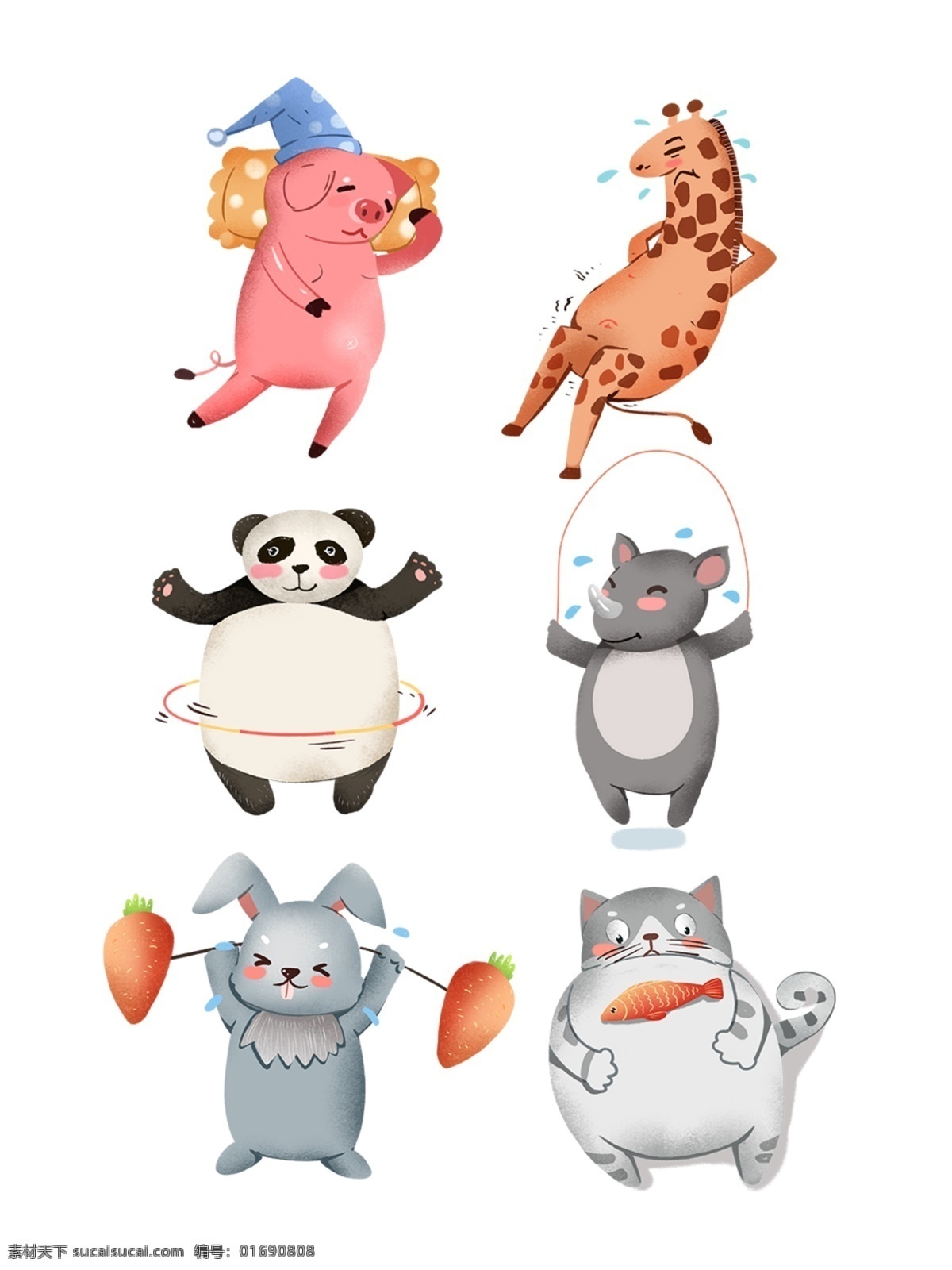 肥胖 可爱 动物 拟人化 肥胖动物 可爱动物 动画插画 拟人动物 拟人 减肥 运动 健身 动物手绘