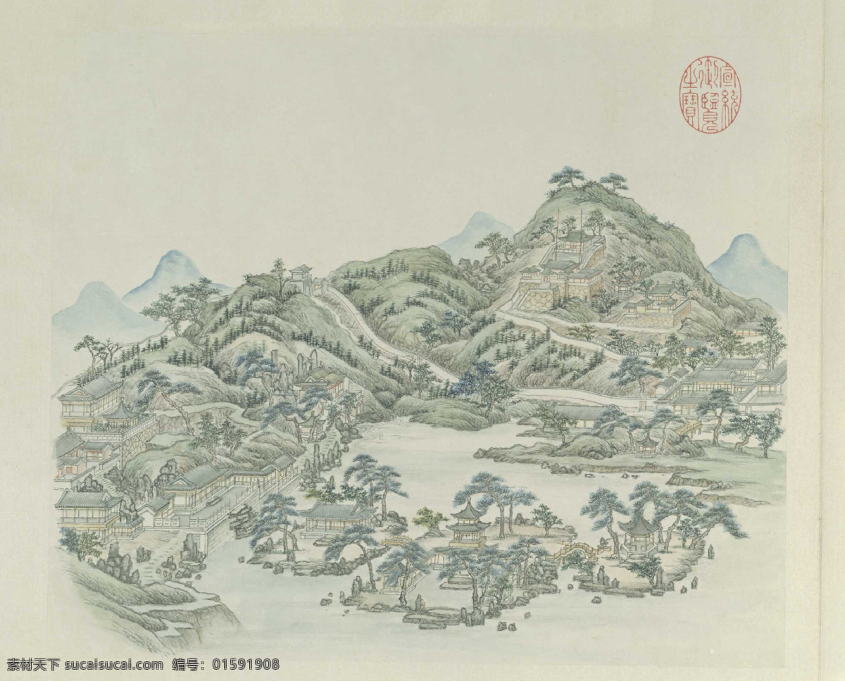 张 澄 燕山 八景 图 玉泉 趵突 北京故宫 绘画 三国 书法 宋 唐 文化艺术 两晋隋 元明 清 台北故宫 灰色