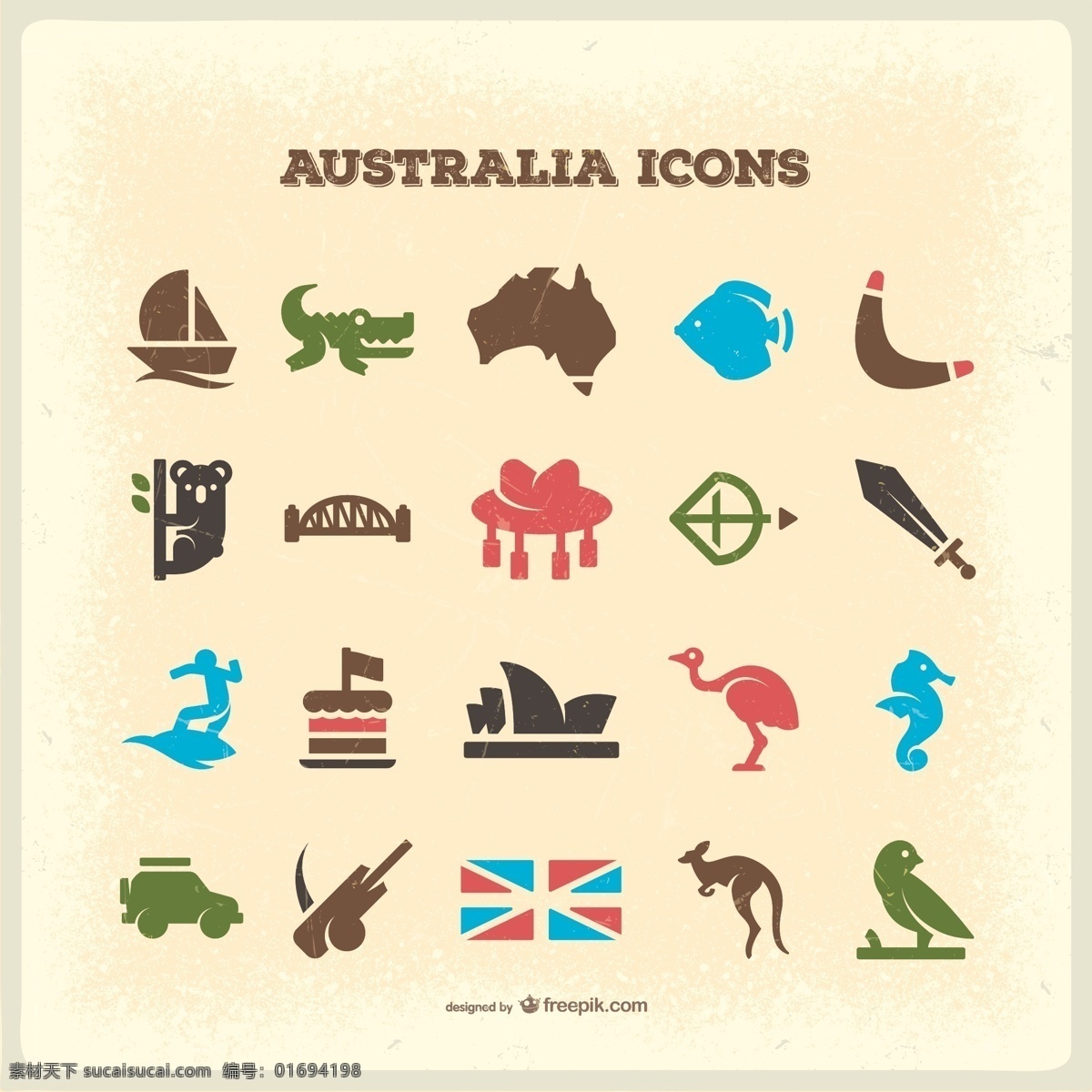 澳大利亚 老式 图标 葡萄酒 旅游 袋鼠 考拉 回旋镖