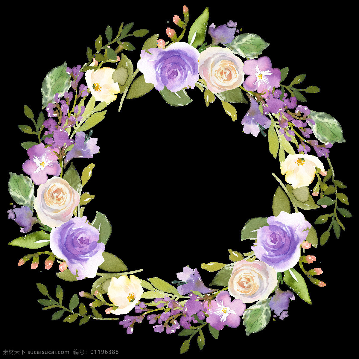 水彩 白 紫 花环 透明 底纹 婚礼 卡片 浪漫 免扣素材 透明素材 唯美 装饰图案