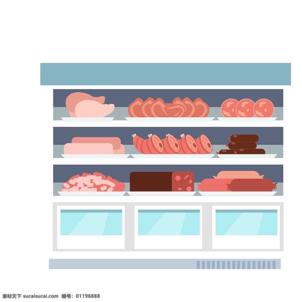 超市 肉类 货柜 商用 元素 手绘 卡通 插画