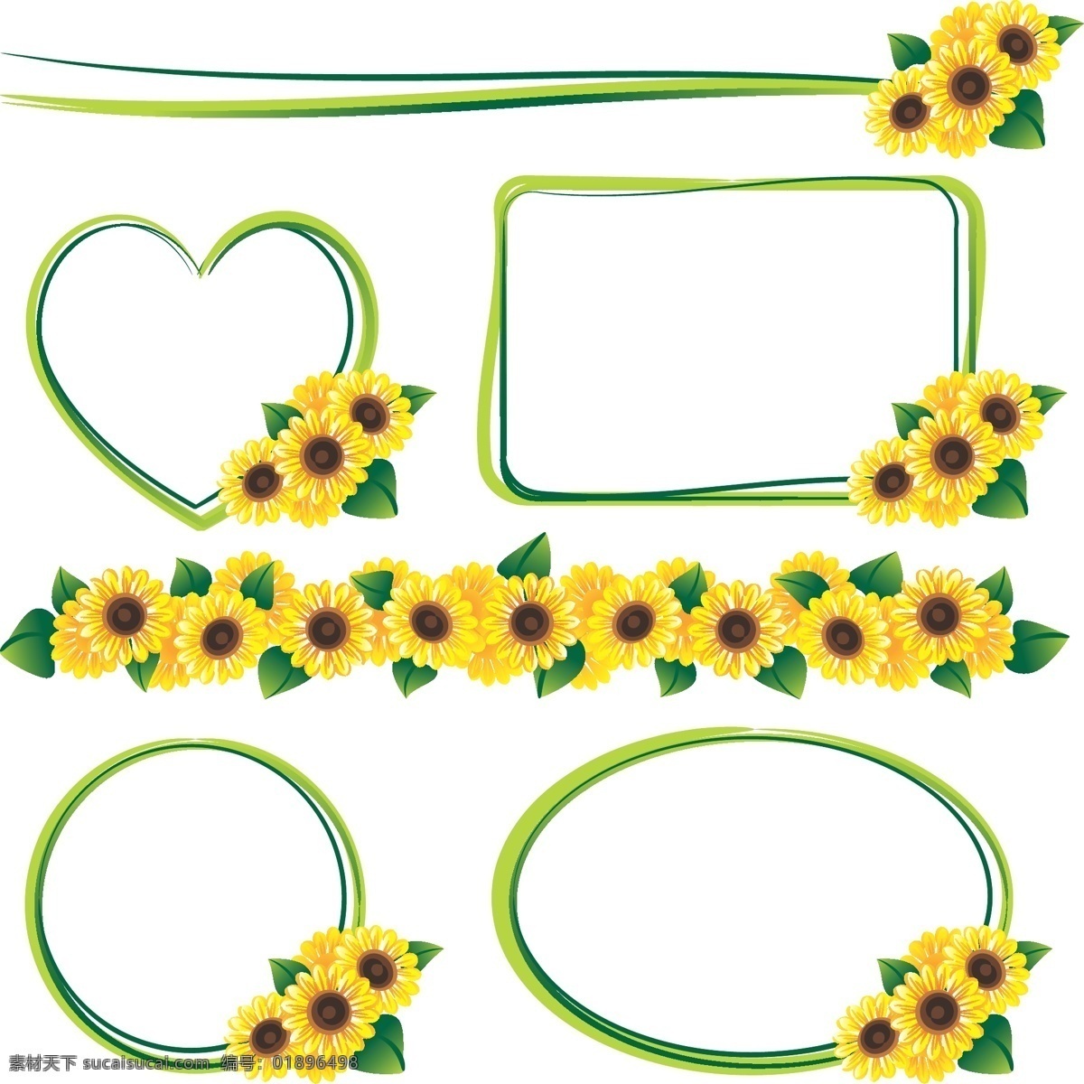 花卉 植物 边框 矢量 雏菊 方形 花朵 模板 设计稿 素材元素 叶子 心形 椭圆形 源文件 矢量图