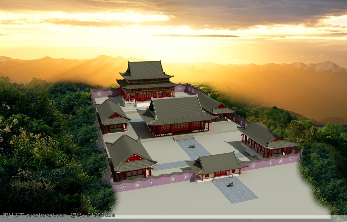 寺庙模型 仿古 寺庙 模型 及其后期处理 希望 可以 大家 有用 max 灰色
