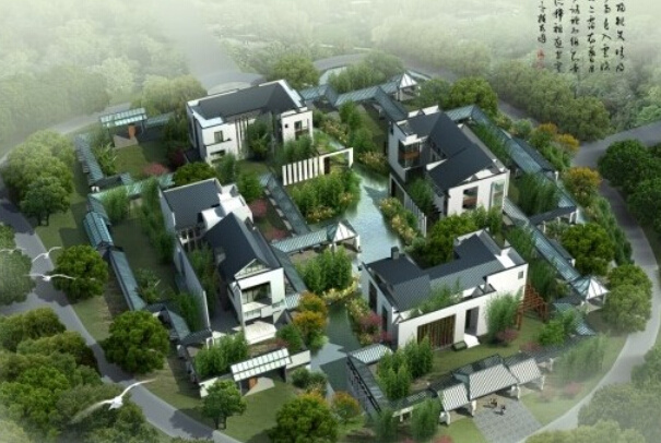 复古 青砖 瓦房 鸟瞰图 3d 模型 3d素材 建筑模型 3d模型素材