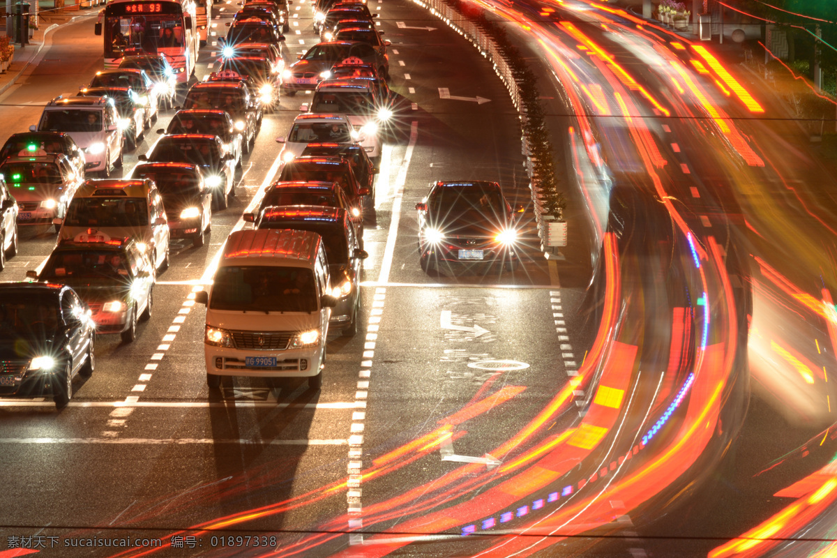 夜里 天桥 上 看到 车流 延时 长时间曝光 夜景 现代科技 交通工具