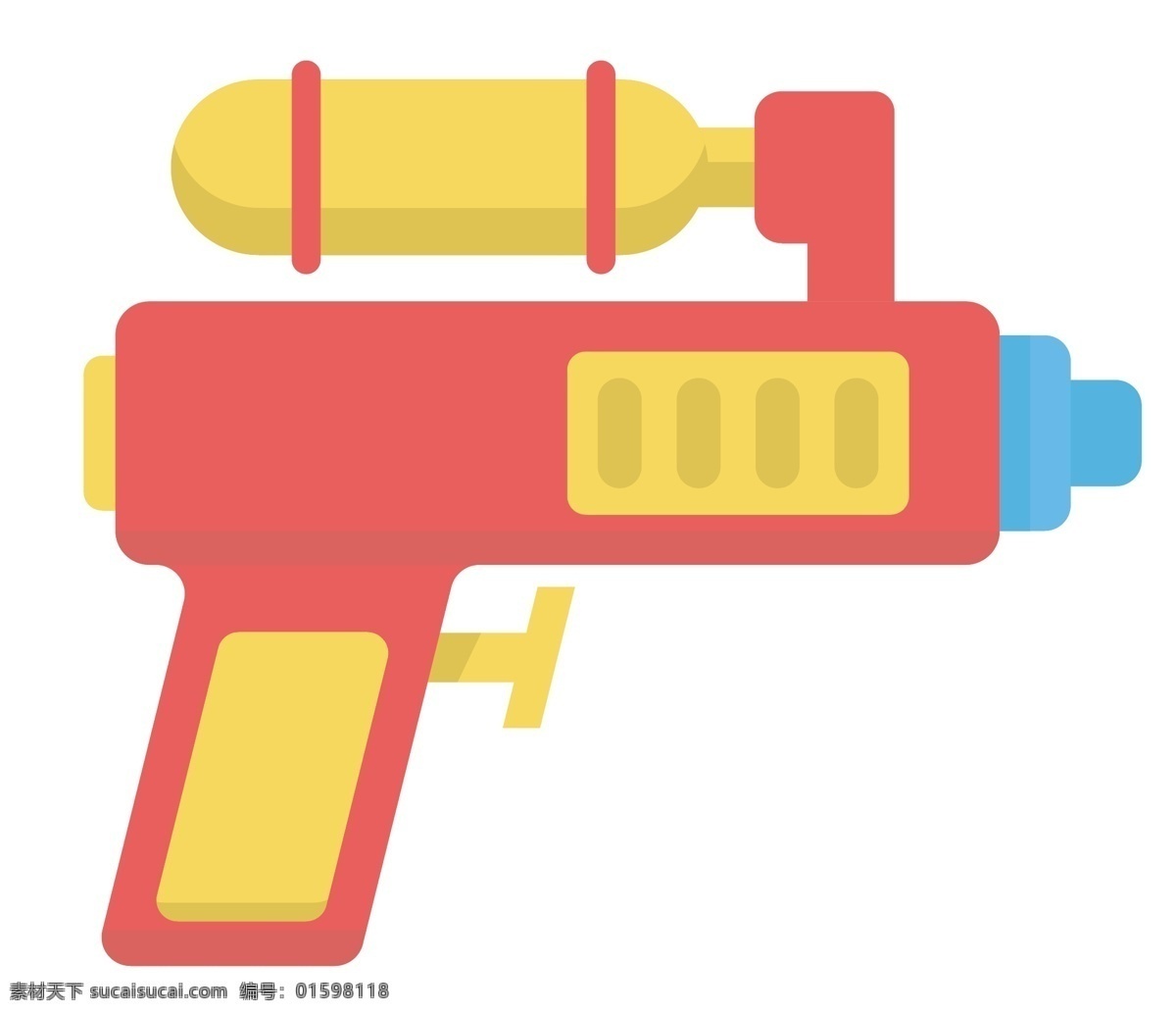 深 红色 玩具 水枪 插画 蓝色的喷头 卡通插画 水枪插画 玩具插画 儿童玩具 少儿玩具 红色的枪把