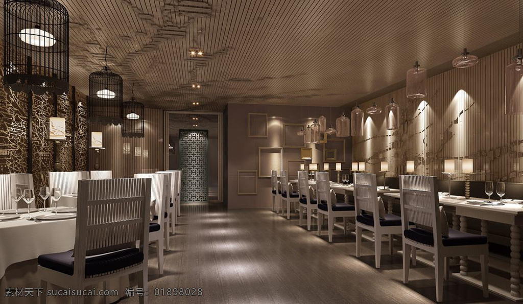 新 中式 大气 餐饮 空间 大厅 效果图 华贵 室内设计 大厅效果图 桌子 椅子 吊灯 简约风 门 植物 装饰画 时尚 餐饮空间