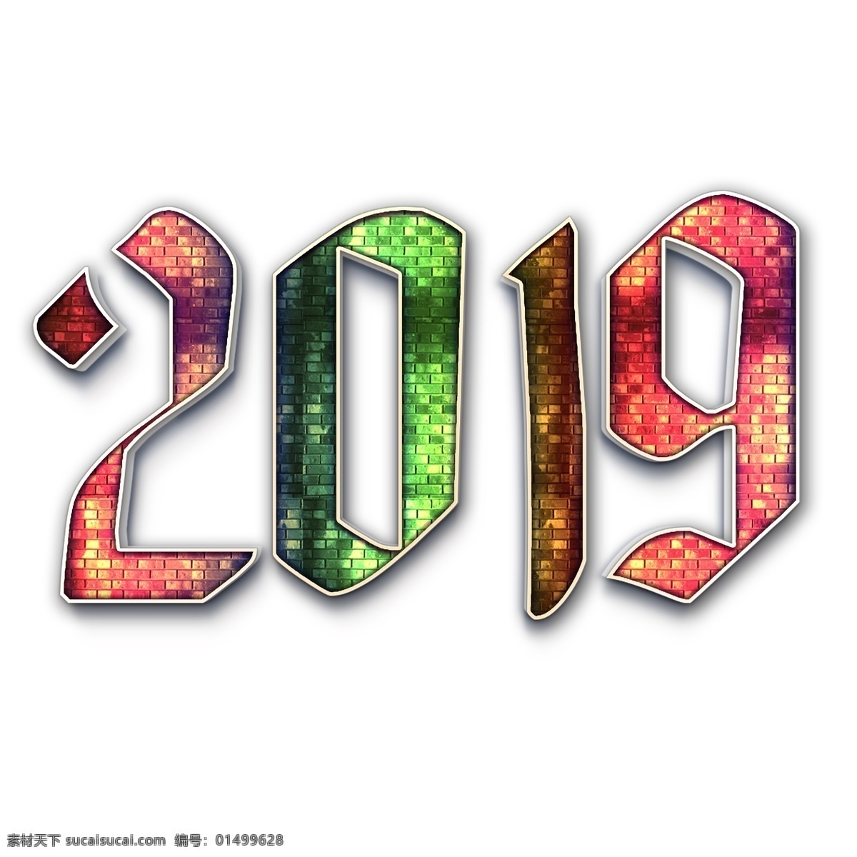 2019 数字 立体 艺术 字 墙体 效果 新年 彩色 墙体效果 艺术字