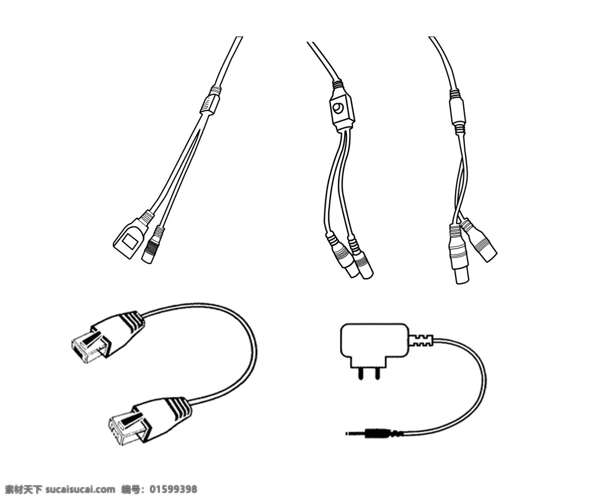 各种用线 电脑用线 usb线 电源插头线 音频线 线条图 安防用品 安防 分层
