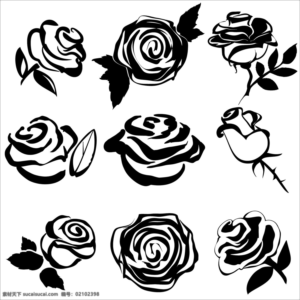 抽 简约 玫瑰花 黑白 植物 抽像