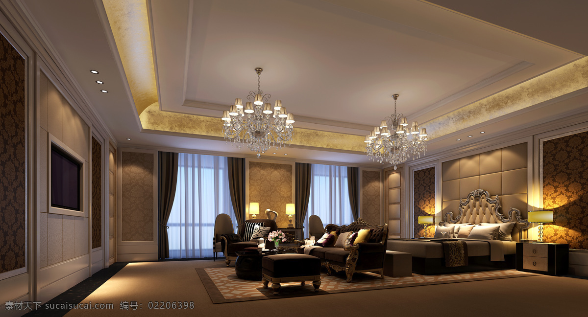 床 环境设计 酒店 客房 软包 沙发 室内设计 总统 套房 设计素材 模板下载 总统套房 效果图 家居装饰素材