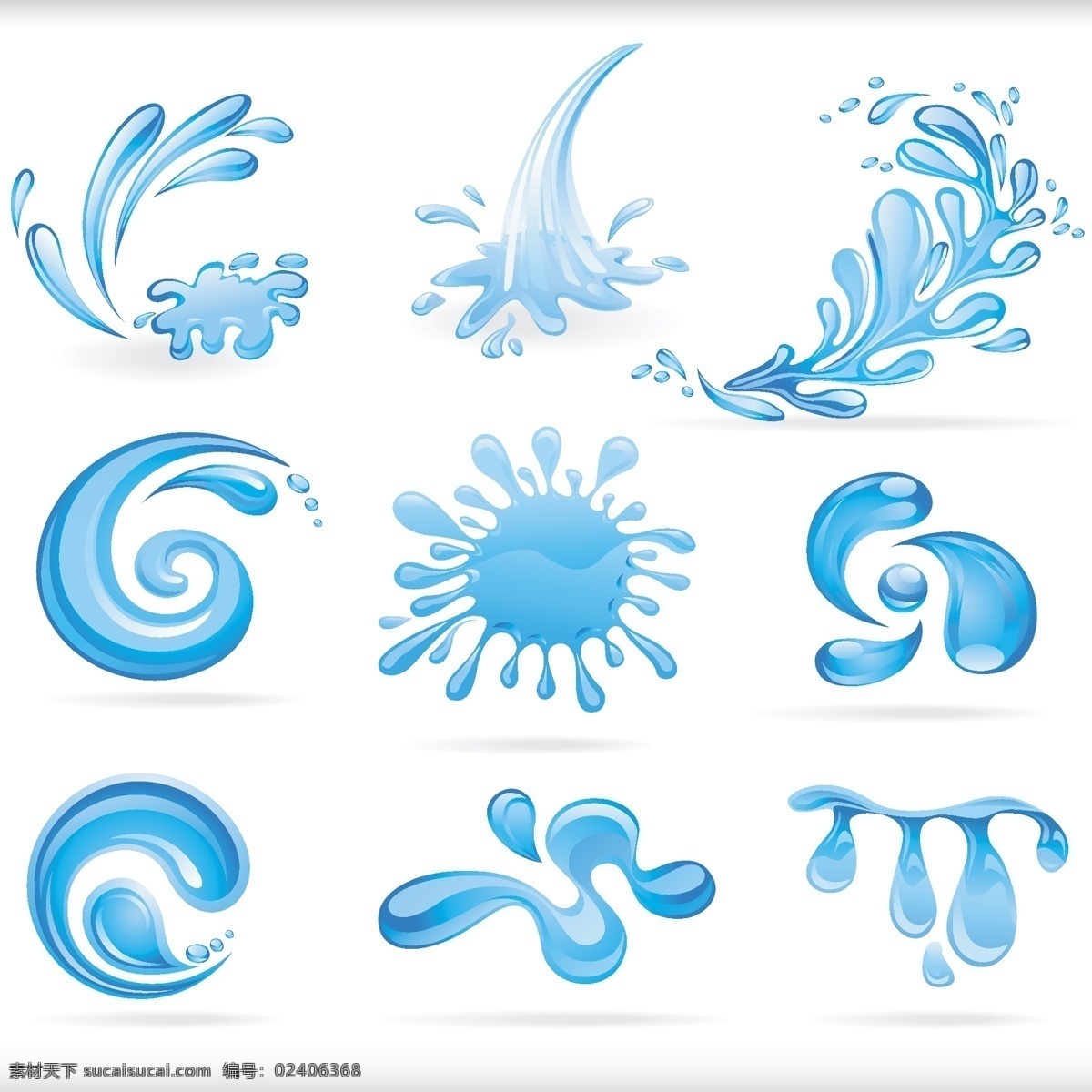蓝色水花 蓝色 水花 水滴 水元素 水滴效果 生活百科 矢量素材 白色