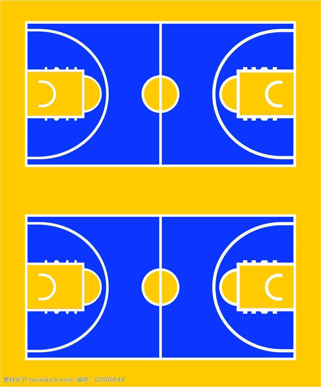 篮球场平面图 蓝色 黄色 篮球场 平面图 球场