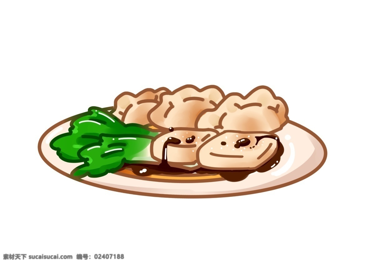 手绘 春节 饺子 插画 手绘春节美食 新年美食 美味的食物 一盘饺子 新年饺子 青菜 卡通 新年 美食
