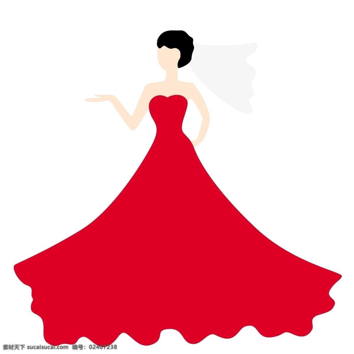喜庆 穿 红色 婚纱 新娘 矢量 免 抠 图 卡通的 手绘的 红色婚纱 红色裙子 红色礼服 新婚 结婚 婚礼 庆典 请帖 请柬