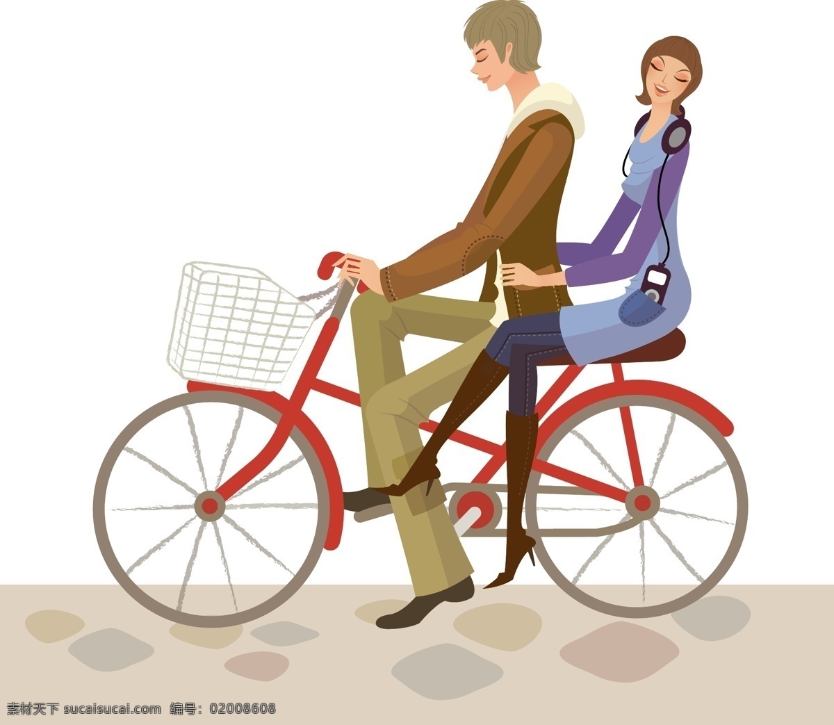 骑 自行车 人 红色自行车 男孩 女孩 铺着石头的路