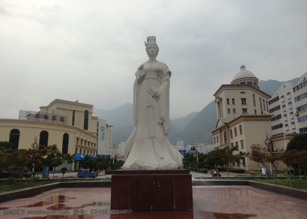 王昭君雕塑 兴山 昭君故乡 昭君故里美 远山 建筑 雕塑 建筑园林